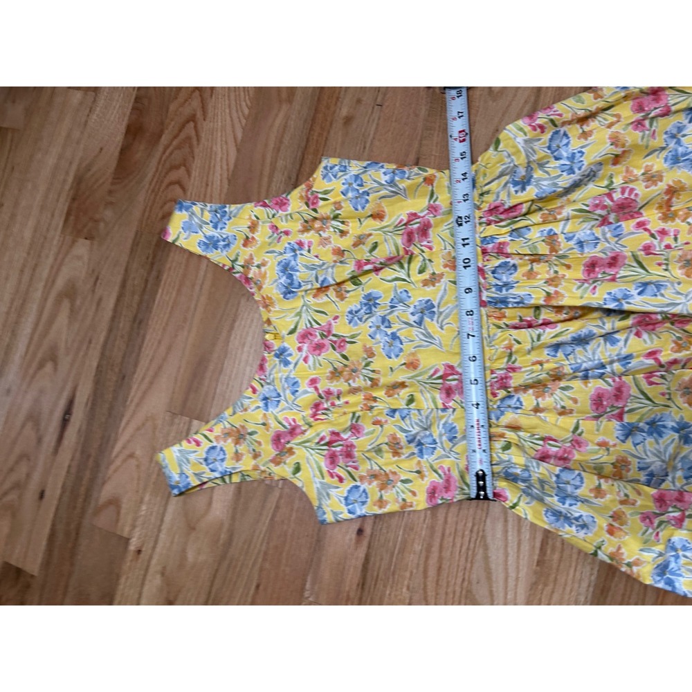 Vintage Laura Ashley Yellow Floral Cotton Midi Dress Tank Gathered Waist Sz 8 - Picture 8 of 10